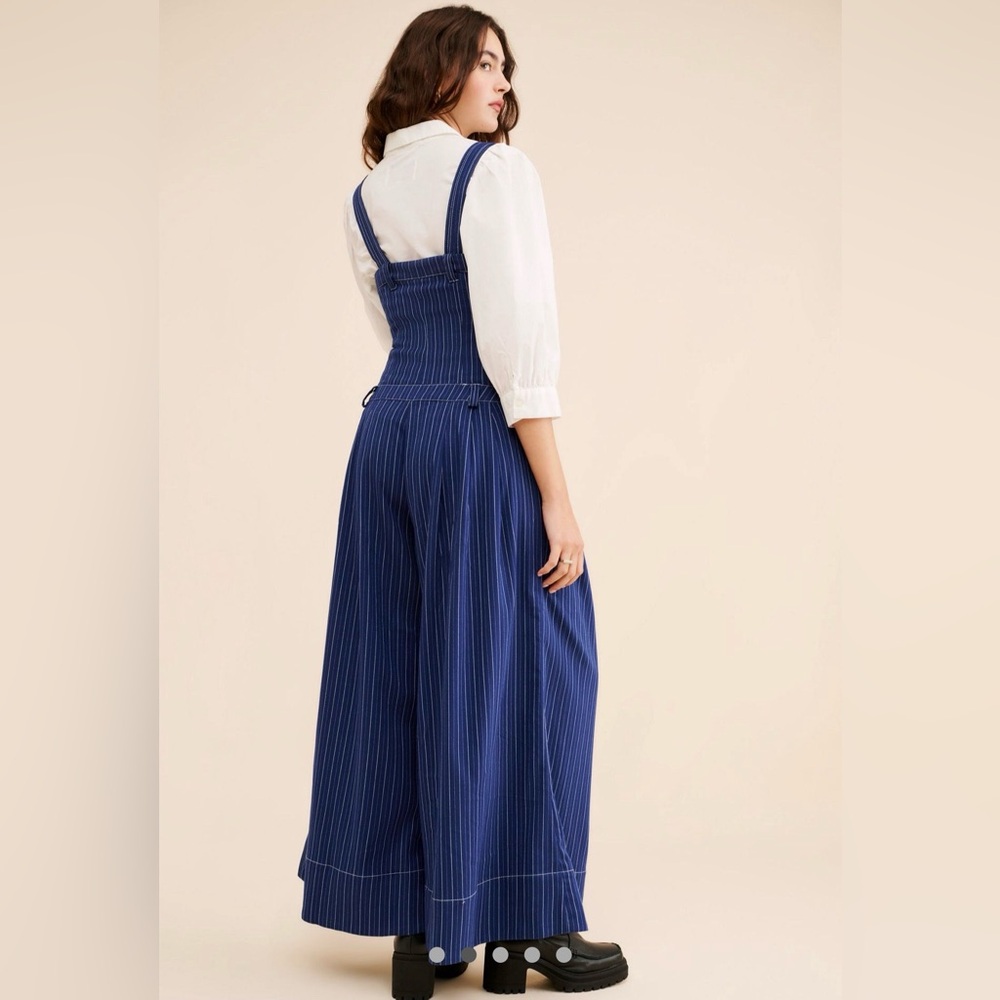 Free People Blue Striped Jumpsuit with White Blouse - Picture 2 of 5